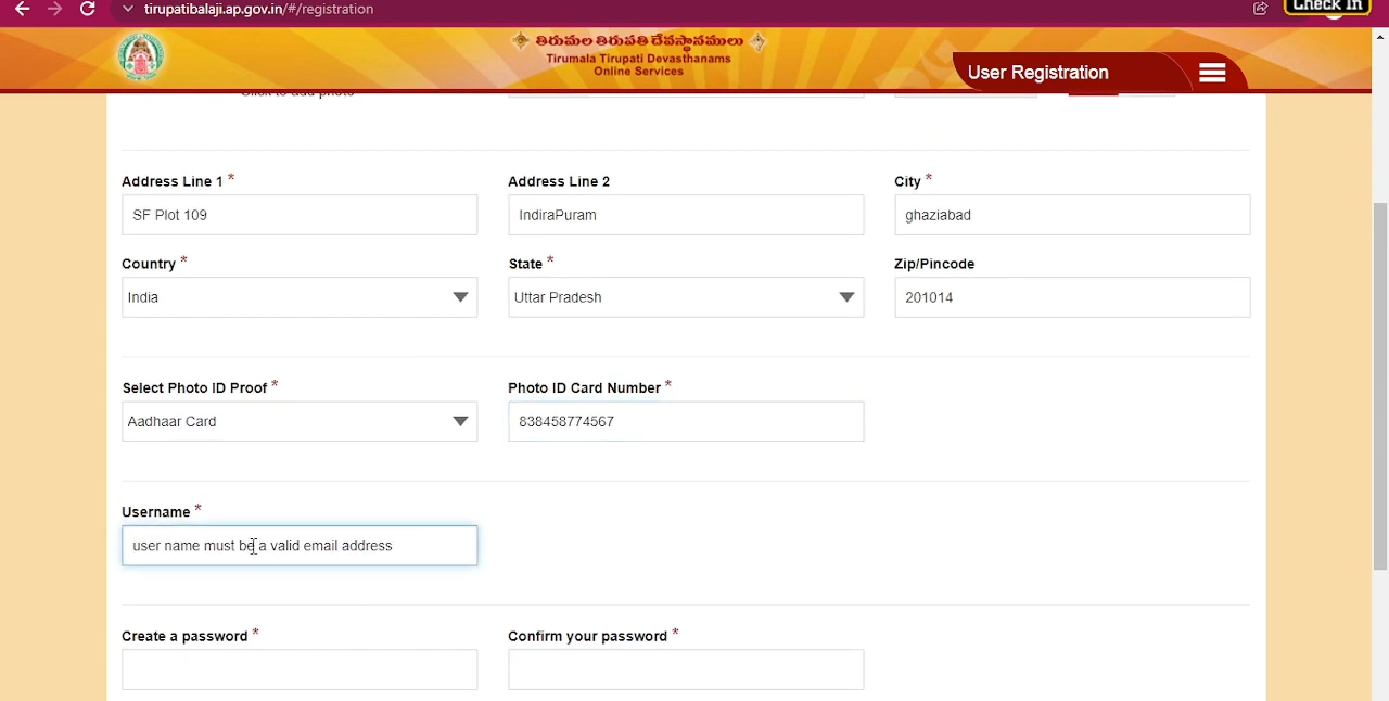 TTD online registration form