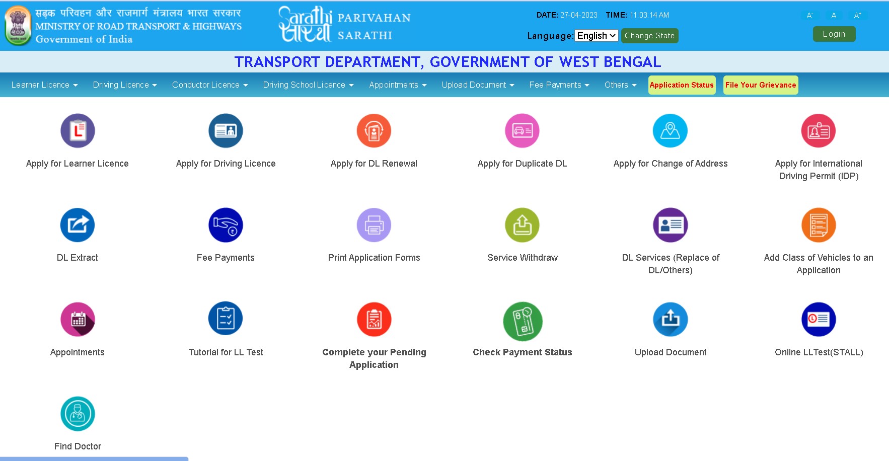 sarthi parivahan driving license