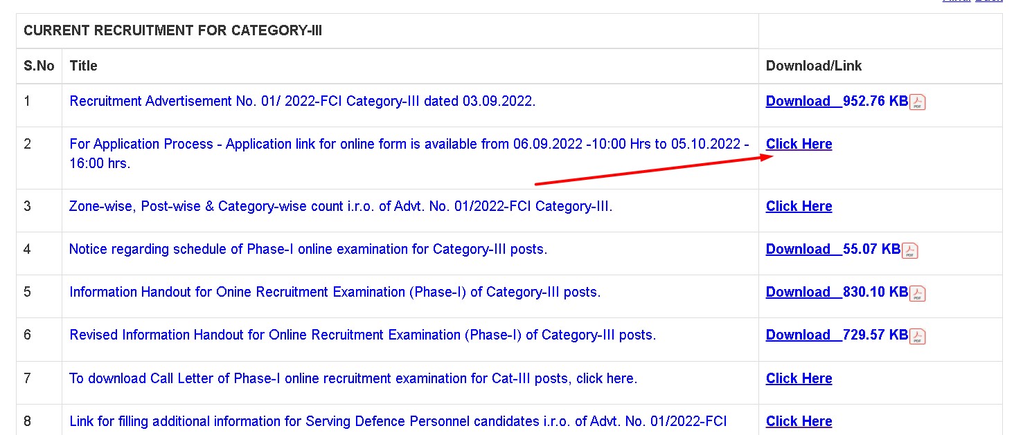 fci recruitment application link 