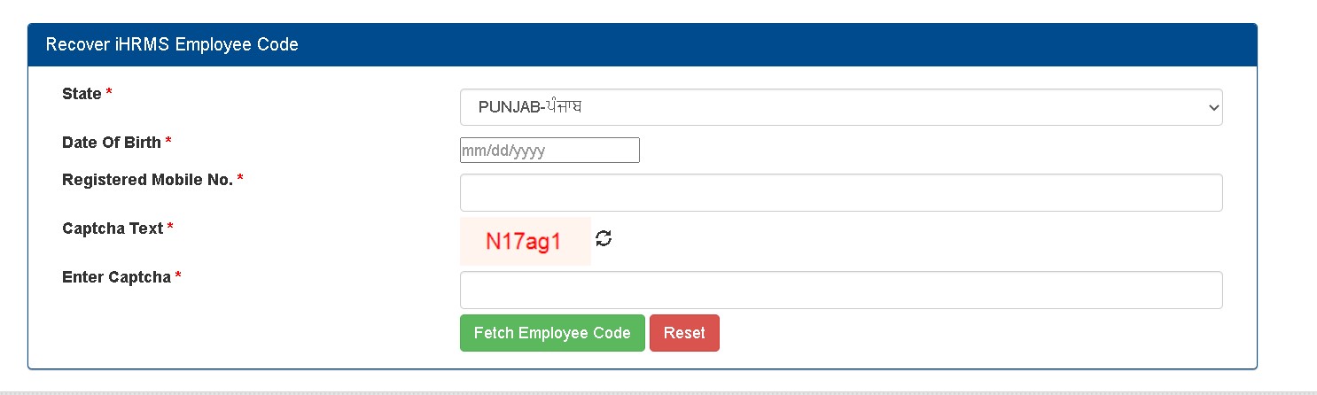 ihrms recover employee code form 