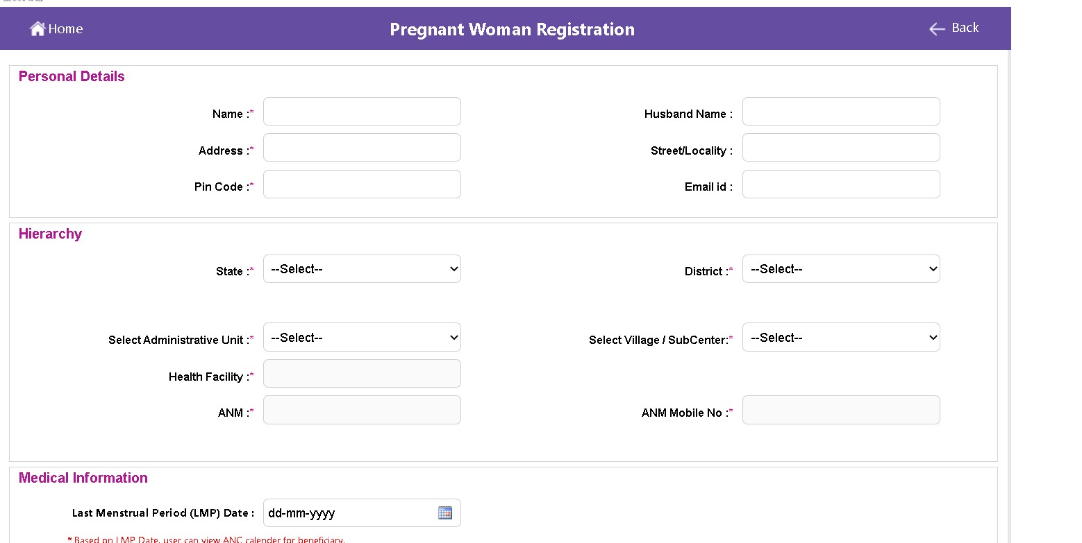 rch portal self registration form 