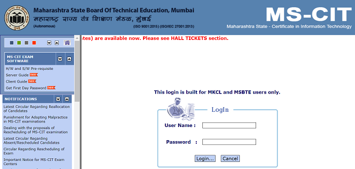 MSCIT Hall Ticket