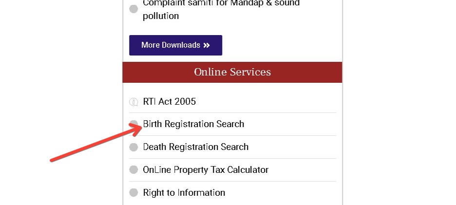 Birth registartion search option Amravati Municipal Corporation