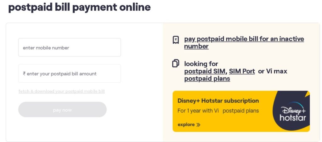 Postpaid bill payment vodafone