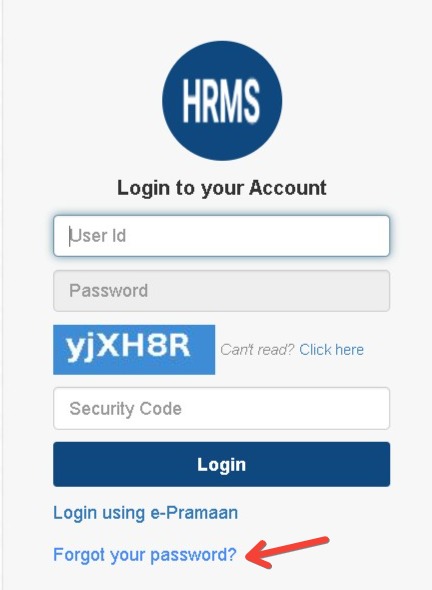 forgot password option hrms odisha