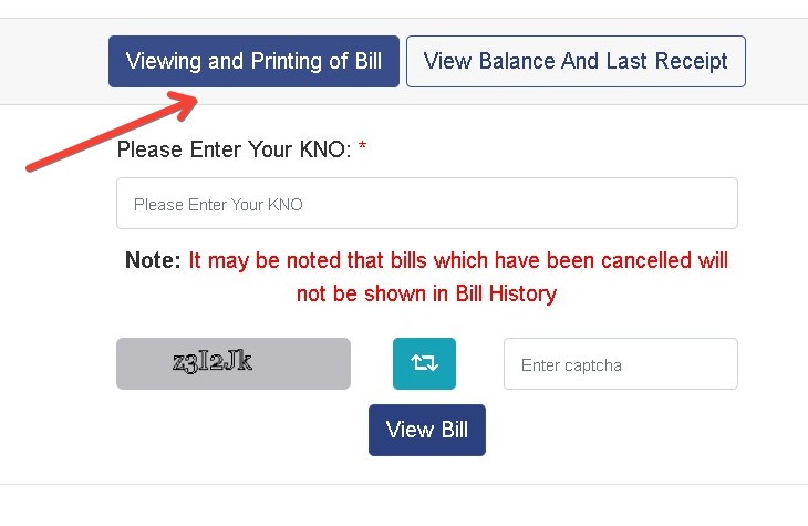 Viewing and printing of Delhi Jal Board Water Bill