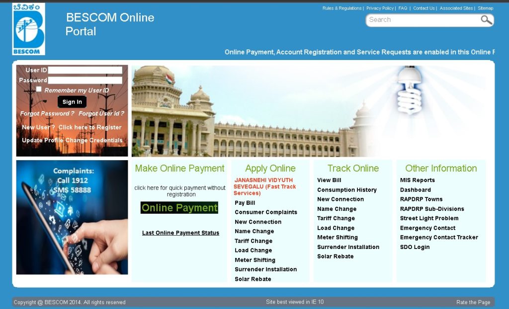 bescom online portal login page 