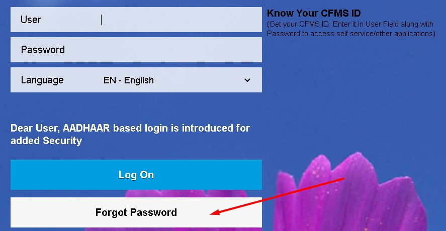 Forgot Password Option CFMS