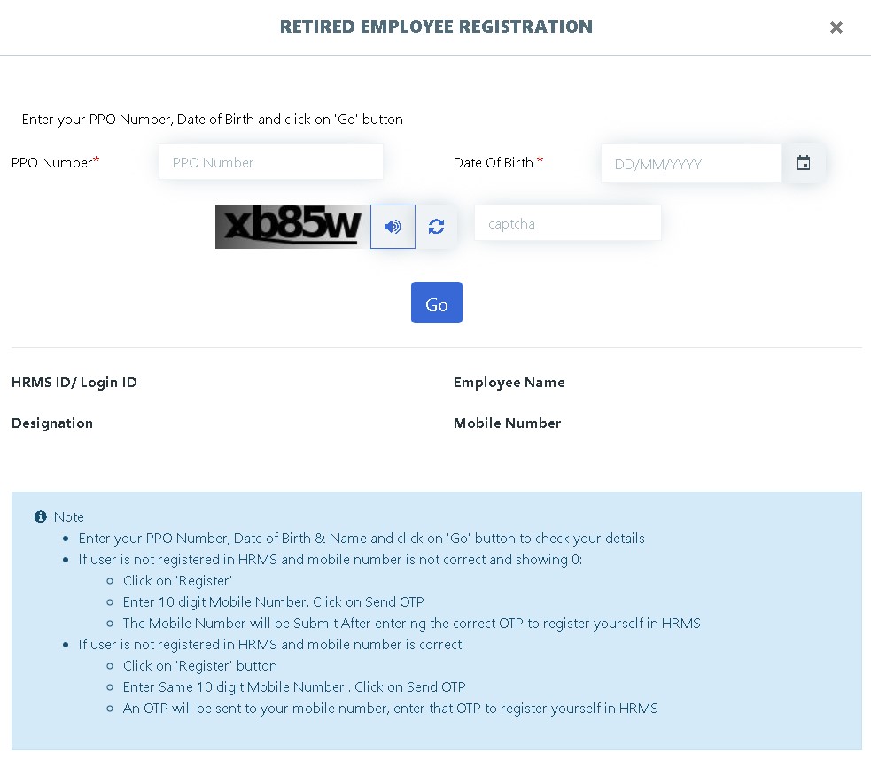 hrms retired employee registration form 
