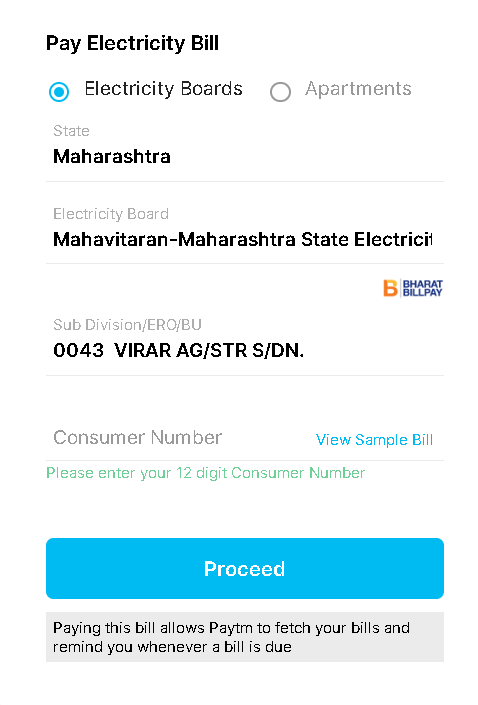 electricity bill payment page paytm 