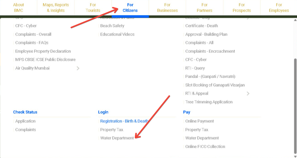 mcgm citizen water department option 