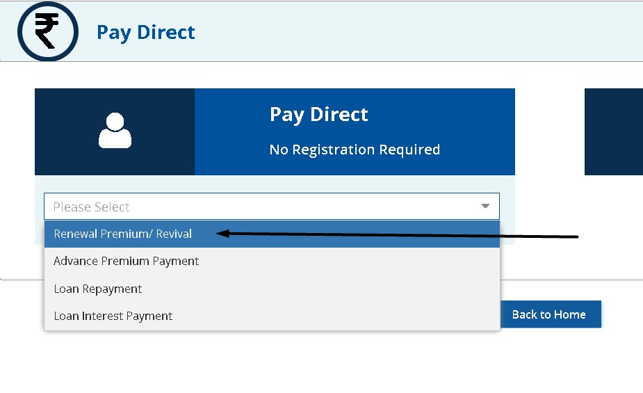 lic pay direct renewal premium revival 