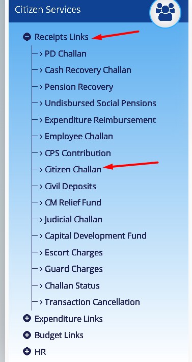 receipts links , citizen challan cfms