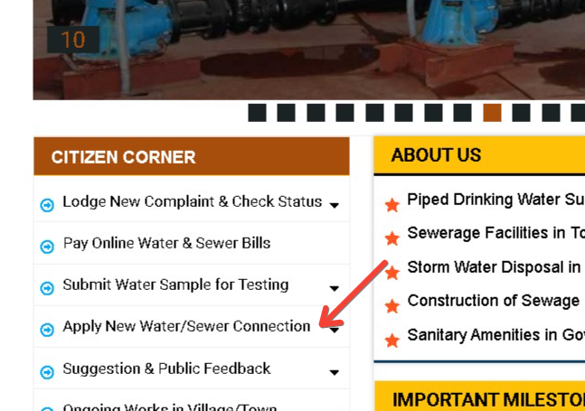 Apply New Water/Sewer Connection citizen corner tab 