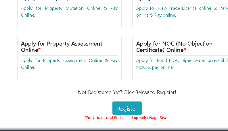 Register Option e-nagarsewa 